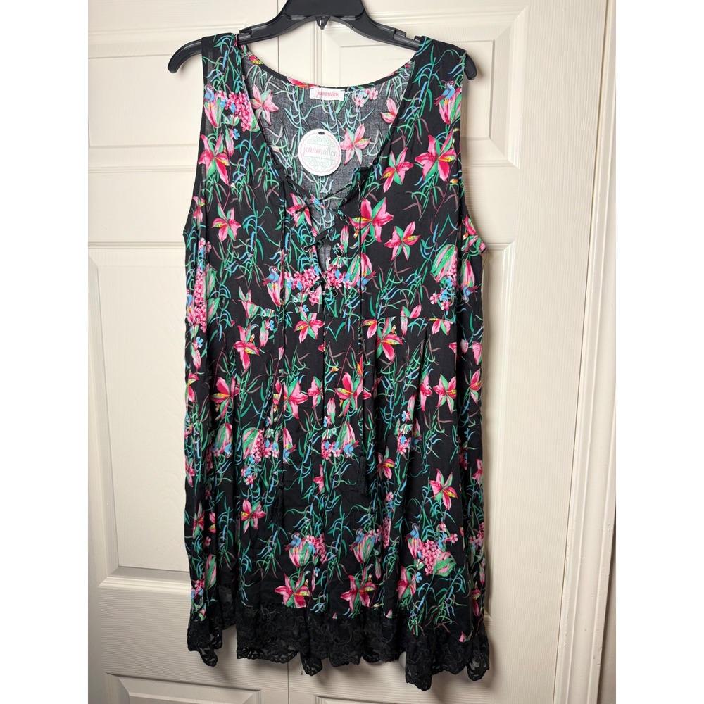Jennaration Boutique All Night Long Floral Lace Up Mini Dress Black XL NWT‎